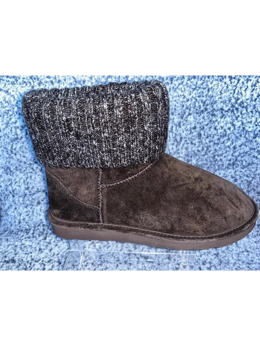 LAMO Brown Chocolate Suede Ankle Boots Womens 10 Knit Cuff Fleece Lined Winter